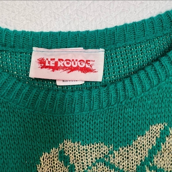 vintage Le Rouge Green/Gold Long Sleeve Sweater Size M/L - Picture 9 of 11